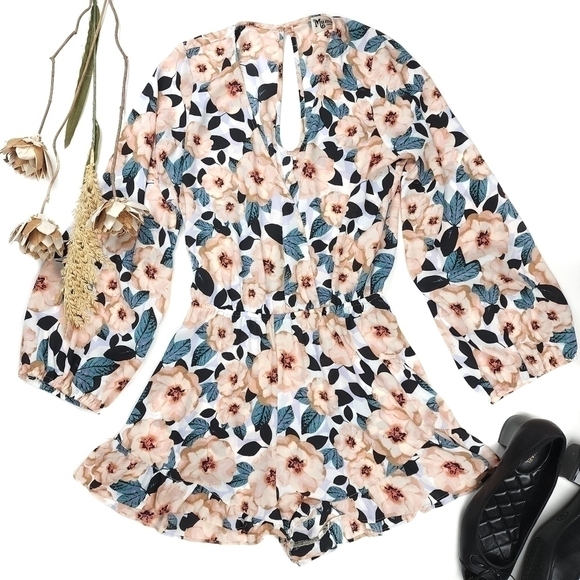 New Show Me Your Mumu Green Pink Floral Romper Sz S - Picture 11 of 14